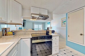 Fridge, microwave, oven, stovetop - Gulf-front 3rd-floor condo with outdoor pool, central AC, & balcony (Gulf Shores)