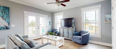 TV, DVD player, books