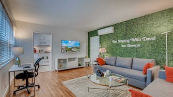 50-inch TV with cable channels, Netflix, iPod dock