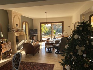 TV, fireplace, DVD player, books - L'Encantada, charming property in Nîmes with swimming pool and green spaces (Nîmes)