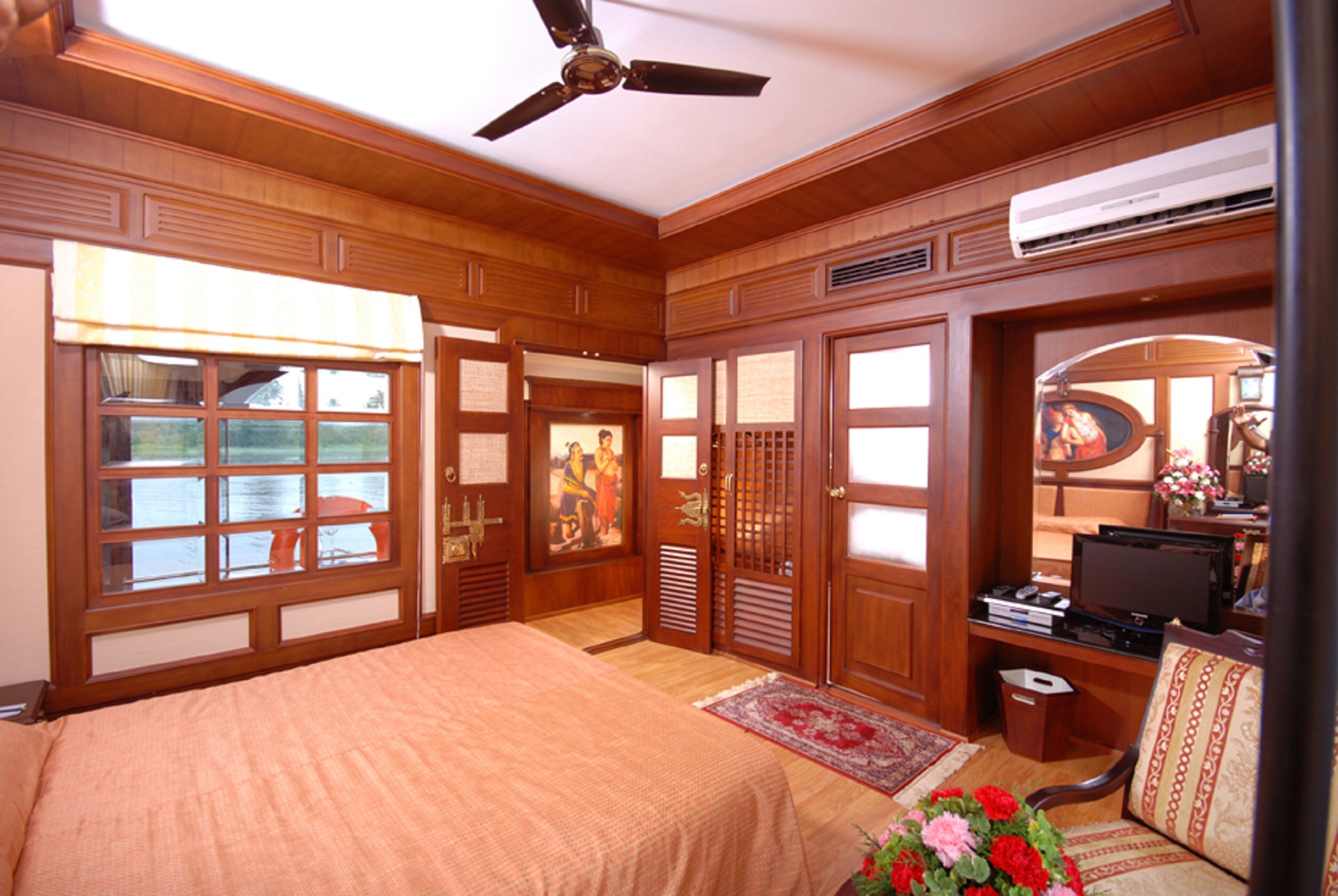 Desk, blackout curtains, bed sheets