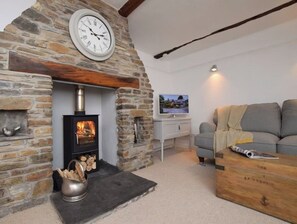 Téléviseur connecté, foyer, lecteur de DVD, livres