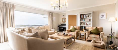 テレビ、暖炉、書庫