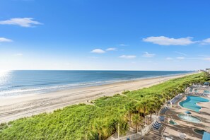 On the beach, sun loungers