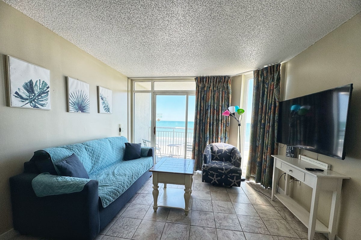 Signature Condo, 1 Bedroom, Ocean View, Oceanfront | Living room | 50-inch Smart TV with digital channels