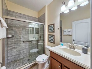 Combined shower/tub, hair dryer
