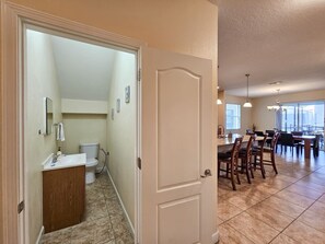Combined shower/tub, hair dryer