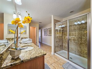 Combined shower/tub, hair dryer