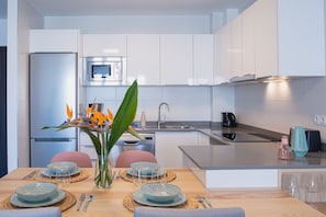 Fridge, microwave, oven, dishwasher