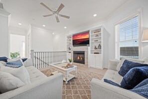 Smart TV, fireplace, stereo, printers