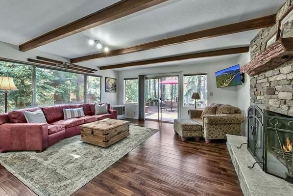 Una televisión, una chimenea