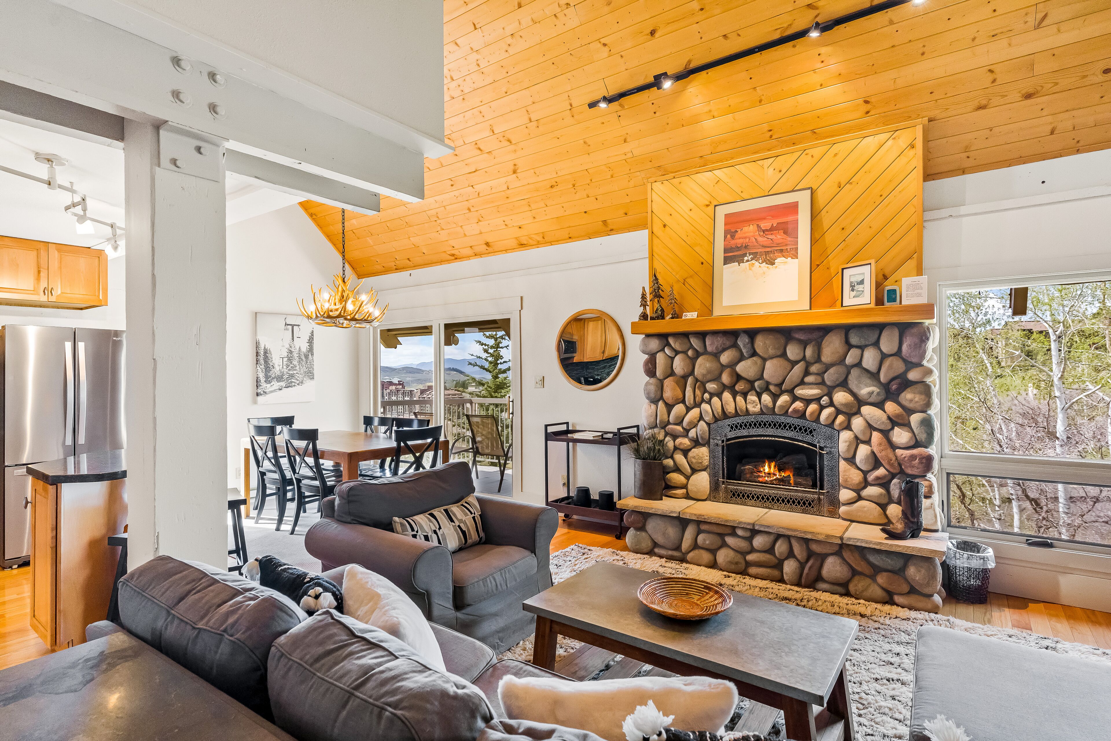 TV, fireplace, DVD player, stereo