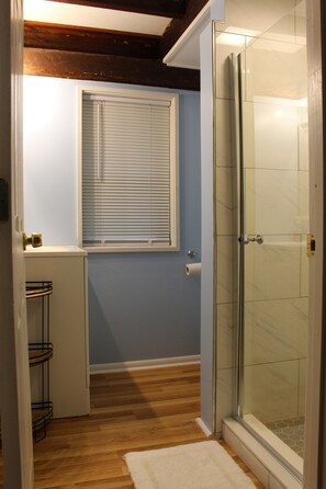 Shower, hair dryer, towels, soap - White Mountain Cozy Cottage with Touch of Modern (Campton)