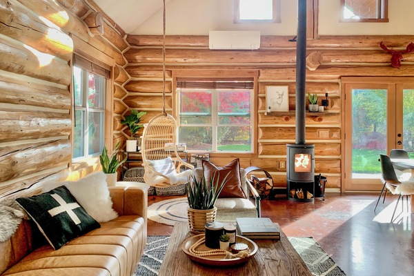 Cozy great room with Scandinavian wood-burning stove (seasonal October- May)