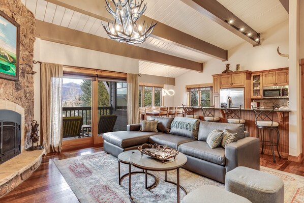 TV, fireplace, DVD player, books