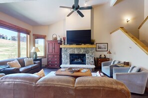 TV, fireplace - Amazing, Ski-Out Townhouse w/Slope-View Balcony & Shared Hot Tub & Pool (Steamboat Springs)