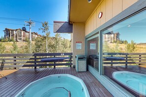 Outdoor spa tub - Delightful Mountain Condo near the Slopes w/Shared Hot Tub and Sauna (Steamboat Springs)
