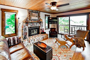 TV, fireplace, DVD player, books