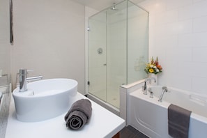 Ensemble baignoire-douche, baignoire à remous, séchoir à cheveux