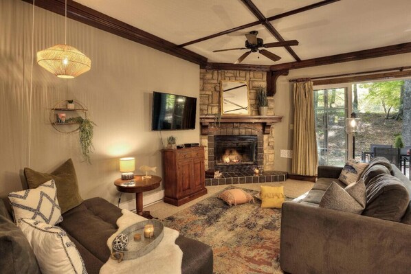 TV, fireplace