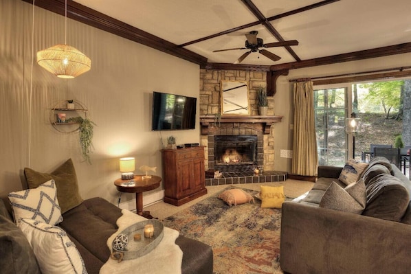 TV, fireplace