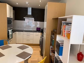 Fridge, microwave, oven, dishwasher