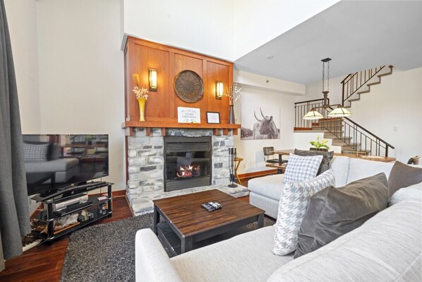 TV, fireplace