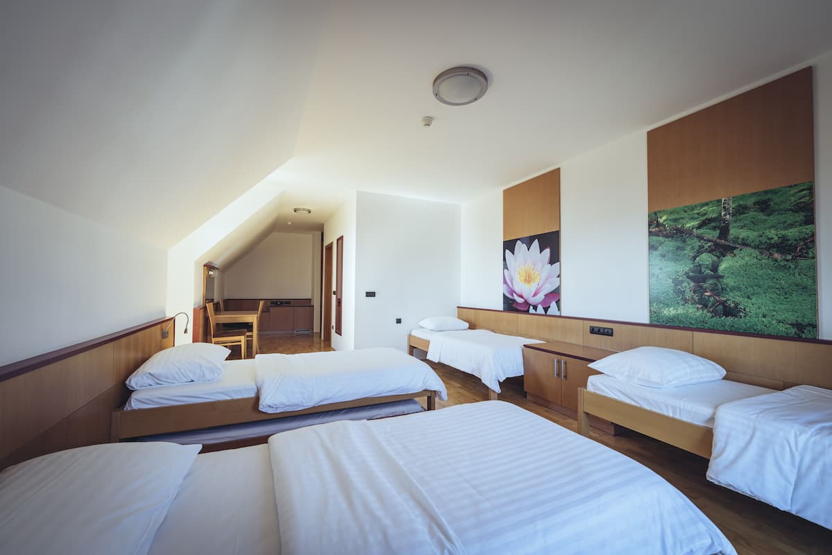 Habitación cuádruple familiar, balcón | Escritorio, espacio para trabajar con un portátil, wifi gratis