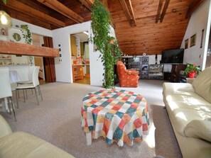 Televisión, chimenea, mesa de ping pong