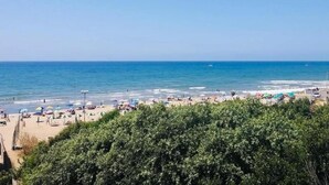 A beach with umbrellas and people, a clear sky, and the ocean. - Farmhouse in Suvereto with Sea Views (Suvereto)