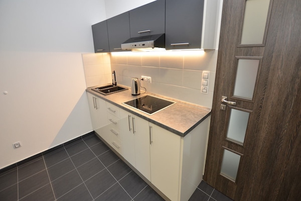 Kjøleskap, mikrobølgeovn, kokeplater og vannkoker