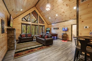 TV, fireplace, foosball