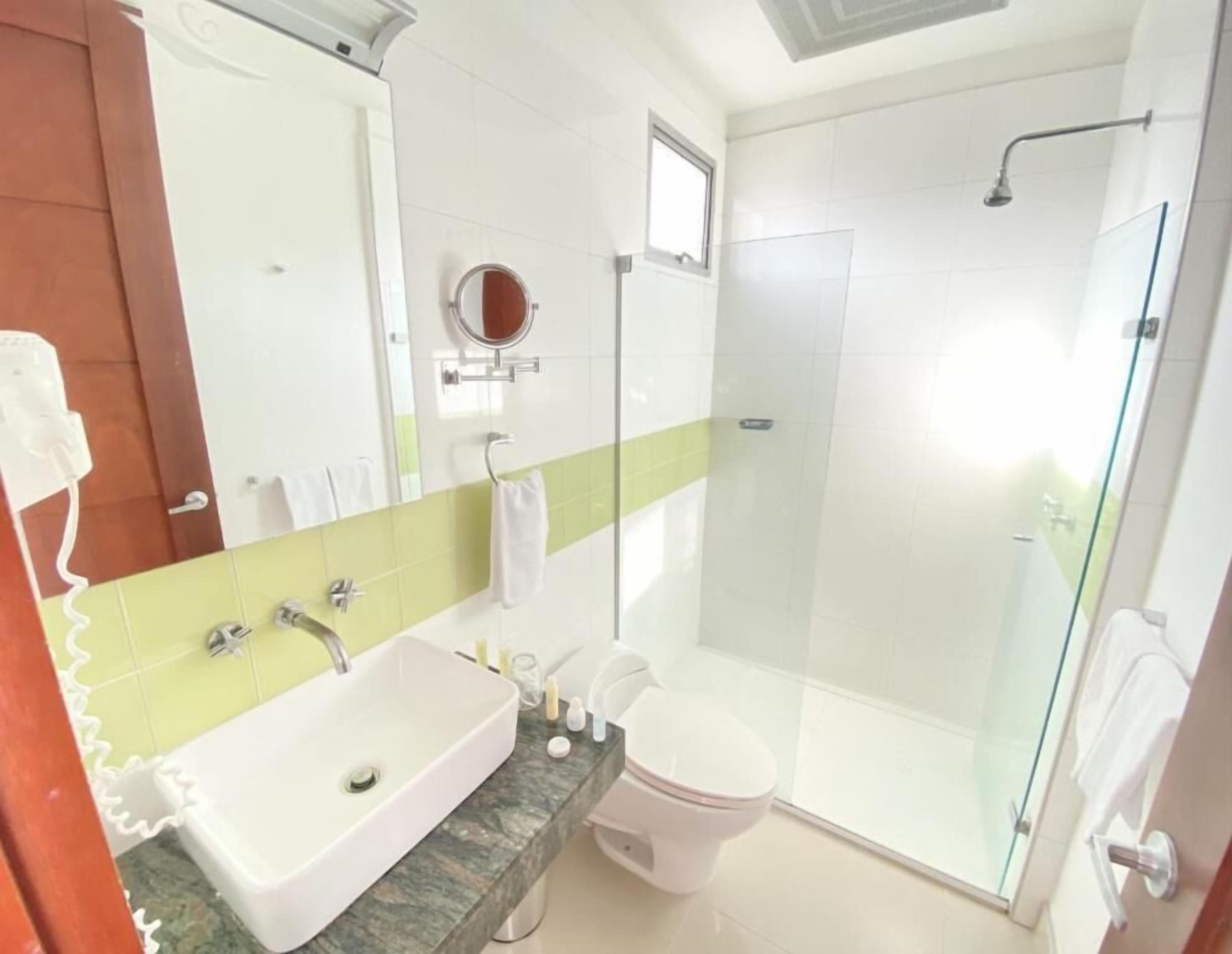 shower, designer toiletries, hair dryer, heated floors