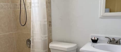Shower, towels, toilet paper