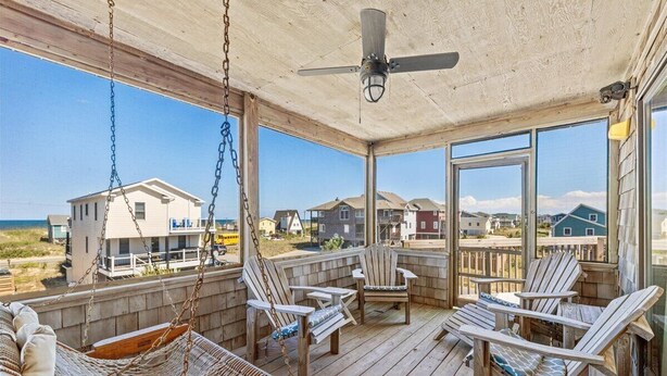 Terrace/patio - Steps to the Sand! Ocean views! Hot tub! Close to Pier! Dogs! KD0222 (Kill Devil Hills)