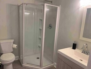 Shower, towels, soap, shampoo