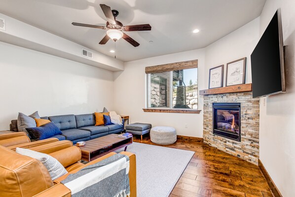 TV, fireplace