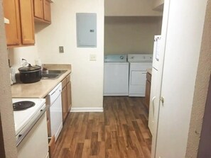 Fridge, dining tables