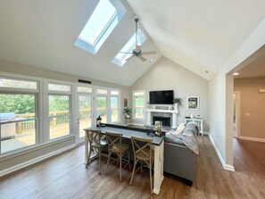 Smart TV, fireplace, video games, table football