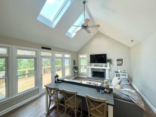 Smart TV, fireplace, video games, table football