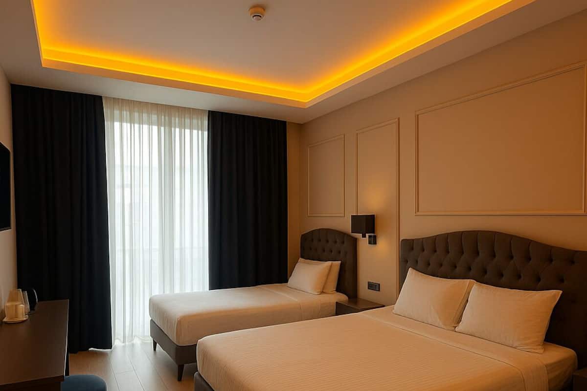 埃及棉床单、高档床上用品、Select Comfort 床、迷你吧(备有免费物品)