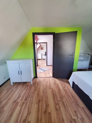 2 bedrooms, desk, iron/ironing board, travel cot