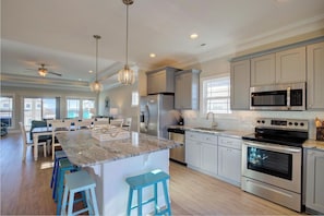 Fridge, microwave, oven, stovetop - Shell Yeah! Amazing Updates, Ocean/Bay Views, Hot Tub, Elevator, Community Pool (North Topsail Beach)