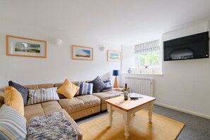 TV, fireplace, books - A charming and spacious cottage in rural St Ives (Cornwall)