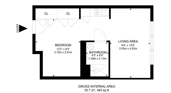 Exclusive Studio, 1 Double Bed, Non Smoking, Kitchenette | Floor plan - Cosy Studio Apartment in Canary Wharf (London)