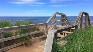Plage à proximité, chaises longues, serviettes de plage