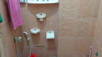 Shower, slippers, towels