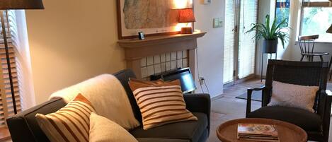 Smart TV, fireplace, stereo