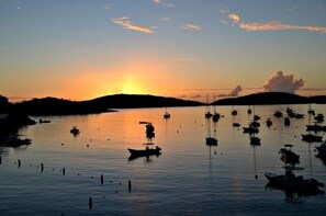 On the beach, sun loungers, beach towels