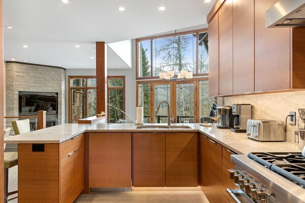 Fridge, microwave, oven, stovetop - MEADOWS RUN MODERN- Effortless ski access, hot tub, and San Sophia views (Mountain Village)